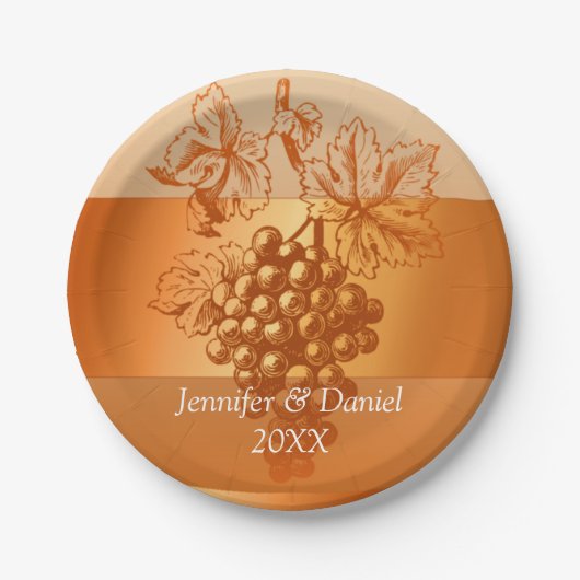 オレン素朴ジカスタムワインラベルスタイル秋の結婚式 ペーパープレート (正面)