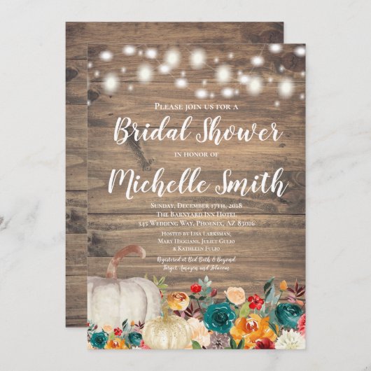 オレン素朴ジティール(緑がかった色)金ゴールドパンプキンブライダルシャワー 招待状 (正面/裏面)