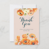 オレン素朴ジピンクガーデンフローラ誕生日パーティー サンキューカード (正面)