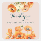 オレン素朴ジピンクガーデンフローラ誕生日パーティー スクエアシール (正面)