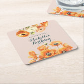 オレン素朴ジピンクガーデンフローラ誕生日パーティー スクエアペーパーコースター (アングル)