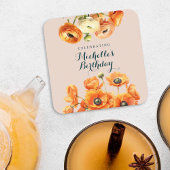 オレン素朴ジピンクガーデンフローラ誕生日パーティー スクエアペーパーコースター