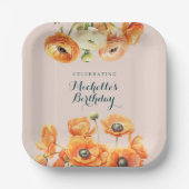 オレン素朴ジピンクガーデンフローラ誕生日パーティー ペーパープレート (正面)