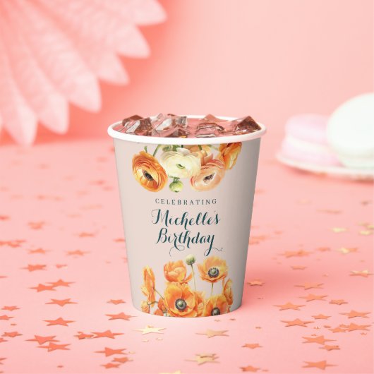 オレン素朴ジピンクガーデンフローラ誕生日パーティー 紙コップ (インサイチュ)