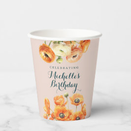 オレン素朴ジピンクガーデンフローラ誕生日パーティー 紙コップ