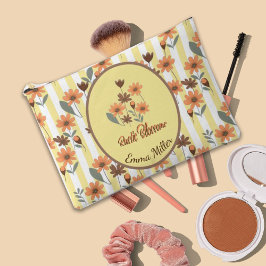 オレン素朴ジフラズイエローストライプ名前をカスタムする アクセサリーポーチ