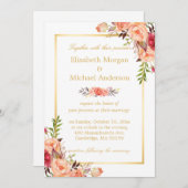 オレン素朴ジフローラシック金ゴールドホワイト秋の結婚式 招待状 (正面/裏面)