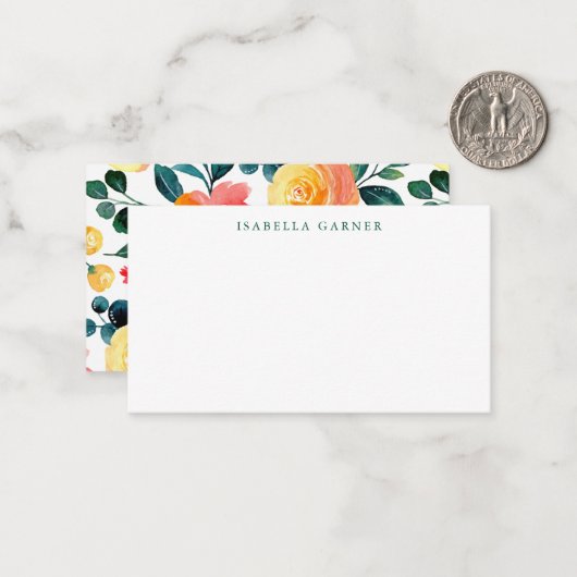 オレン素朴ジフローラ名前をカスタムするギフトエンクロージャ ノートカード (正面/裏面インサイチュ)