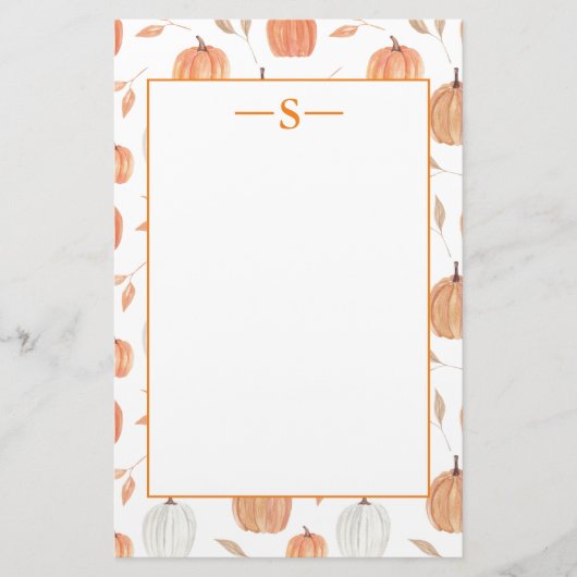オレン素朴ジホワイトカボチャ紅葉モノグラム 便箋 (正面)