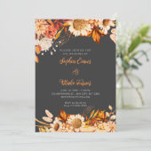 オレン素朴ジホワイトフラワーボホグレイ結婚ズ 招待状 (スタンド正面)