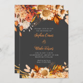 オレン素朴ジホワイトフラワーボホグレイ結婚ズ 招待状 (正面/裏面)