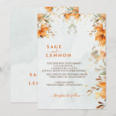 オレン素朴ジボホウォーターカラー赤面結婚ズ 招待状 (正面/裏面)