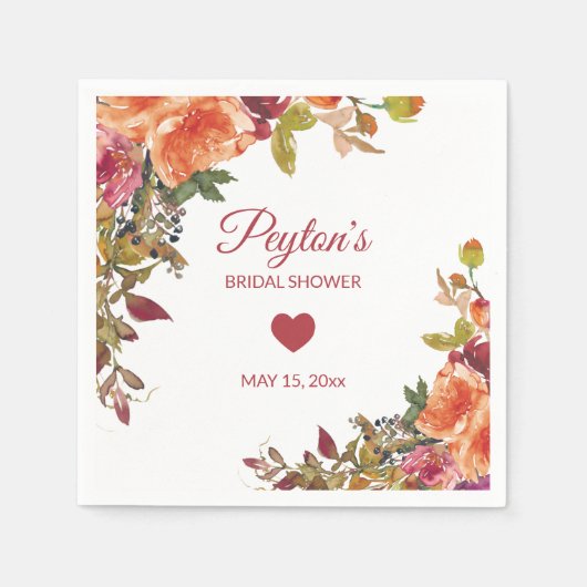 オレン素朴ジラストブルゴーニュ秋ブライダルシャワー スタンダードカクテルナプキン (正面)