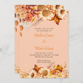 オレン素朴ジ白い花ボホオレンジ結婚の 招待状 (正面/裏面)