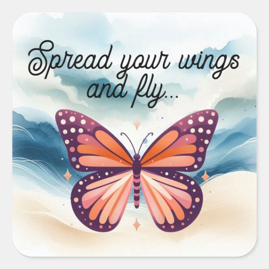 オレン素朴ジ（昆虫）オオカバマダラ、モナーク蝶とことわざ スクエアシール (正面)