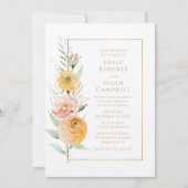 オレン素朴モダンジ黄色の水カラーフローラ 招待状 (正面)