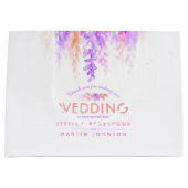 オレン結婚ジのピンクの紫の花が好き感謝していだ ラージペーパーバッグ (正面)