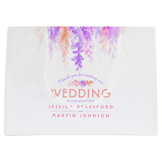 オレン結婚ジのピンクの紫の花が好き感謝していだ ラージペーパーバッグ (正面)