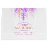 オレン結婚ジのピンクの紫の花が好き感謝していだ ラージペーパーバッグ (裏面)