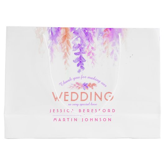 オレン結婚ジのピンクの紫の花が好き感謝していだ ラージペーパーバッグ (裏面)