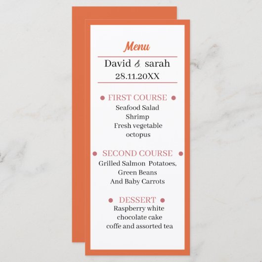オレン結婚ジの夕食 メニュー (正面/裏面)