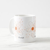 オレン自然ジモダン花模様名スクリプト白 コーヒーマグカップ (正面左)