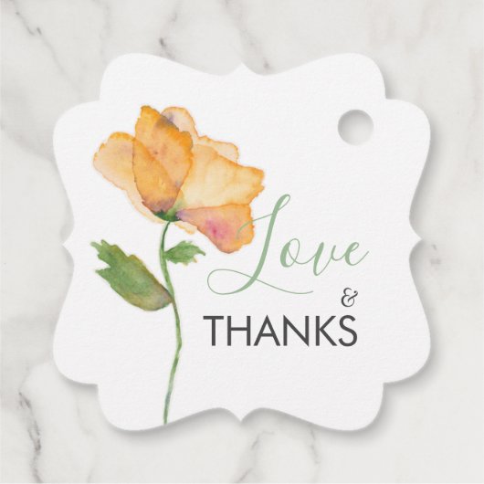 オレン色彩の鮮やかジの花の水彩ポピー フェイバータグ (裏面)