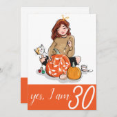 オレン誇りを持ったジレディ猫好き30歳の誕生日 招待状 (正面/裏面)