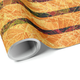 オレン風変わりジストライプとスクラッチ小さな正方形 ラッピングペーパー