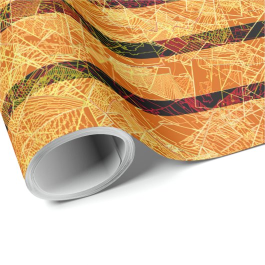 オレン風変わりジストライプとスクラッチ小さな正方形 ラッピングペーパー (ロールコーナー)