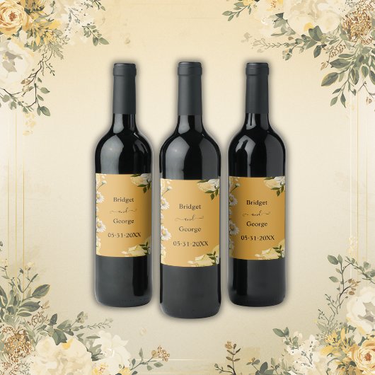 オレン魅力的ジレトロ結婚フローラ ワインラベル