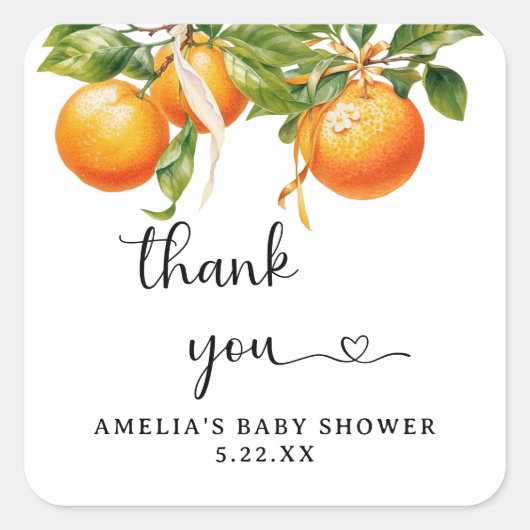 オレン鮮やかジの水の色ありがエレガントとう スクエアシール (正面)