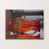 オレン鮮やかジガラス花瓶ピッチャー写真撮影 ジグソーパズル (横)