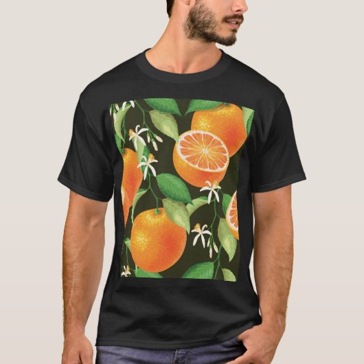 オレン鮮やかジシームレスパターンデザイン Tシャツ (正面)