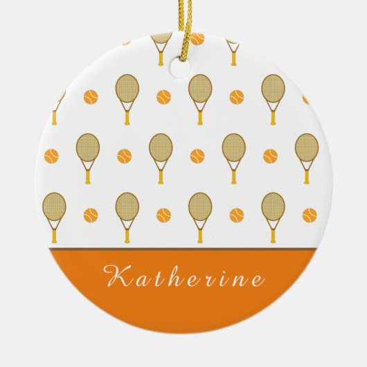 オレン鮮やかジテニスおもしろいパーソナライズされた選手かわいい セラミックオーナメント (正面)