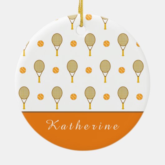 オレン鮮やかジテニスおもしろいパーソナライズされた選手かわいい セラミックオーナメント (裏面)