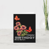 オレン鮮やかジバタフライ&ひまわり誕生日カード カード (正面)