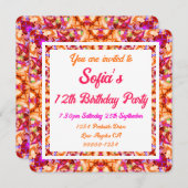 オレン鮮やかジブライトイエローピはっきりしたンク誕生日 招待状 (正面/裏面)