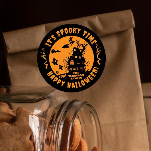 オレン鮮やかジブラックハウス幽霊のよく出るハロウィーン ラウンドシール
