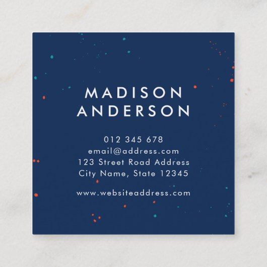 オレン鮮やかジブルーティール（緑がかった色）ストロモダンッはっきりしたク スクエア名刺 (裏面)