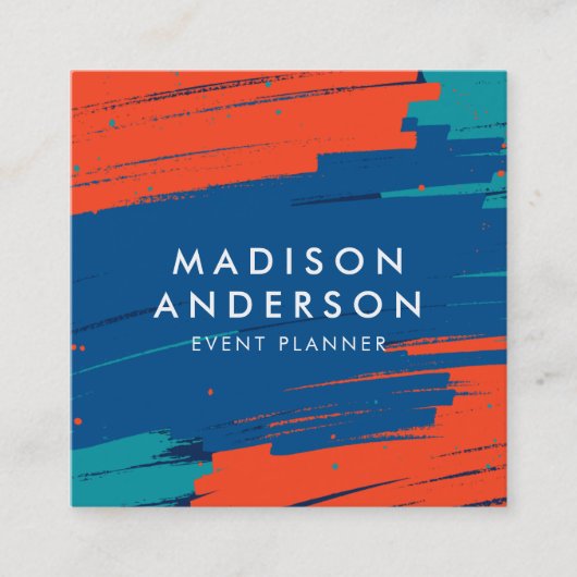 オレン鮮やかジブルーティール（緑がかった色）ストロモダンッはっきりしたク スクエア名刺 (正面)