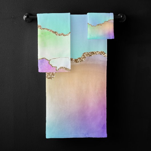 オロアゲート |フェイク虹色パステルグラデーション大理石 バスタオルセット