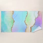 オロアゲート |フェイク虹色パステルグラデーション大理石 ビーチタオル (正面)