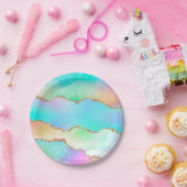 オロアゲート |フェイク虹色パステルグラデーション大理石 ペーパープレート (パーティー)