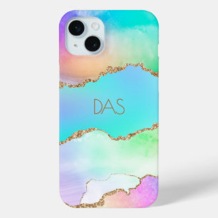 オロアゲート フェイク虹色パステルグラデーション大理石 iPhone 15 MINIケース