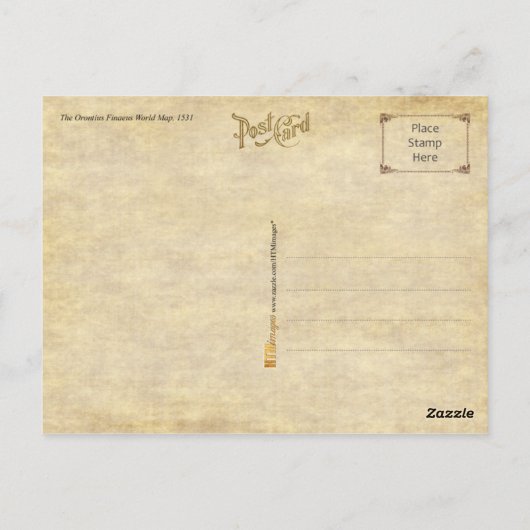 オロニティウス・フィナエウスの世界地図， 1531 ポストカード (裏面)