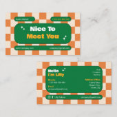 オロンゲイエローグリーンレトロチェッカーボードボホ 名刺 (正面/裏面)