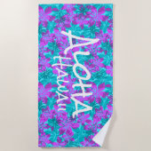 オローアルハイビスカスハワイアン迷彩柄アロハモノグラムティール(緑がかった色) ビーチタオル (正面)