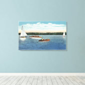 オワスコ湖の帆とモーターボートの眺め キャンバスプリント (インサイチュ (ウッドフロア))