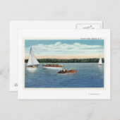オワスコ湖の帆とモーターボートの眺め ポストカード (正面/裏面)